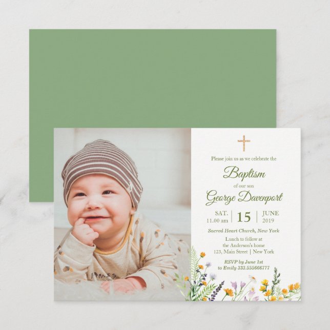 Wildflowers Baptism  custom photo Invitation (Front/Back)