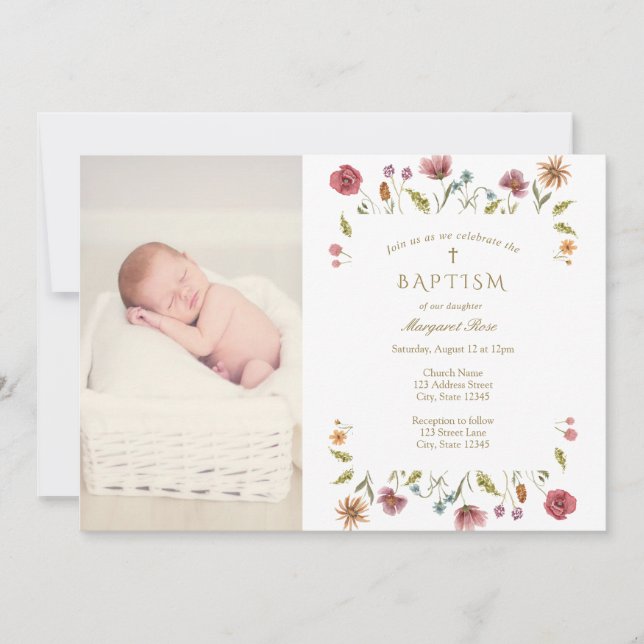 WildFlowers Baptism Photo Invitation (Front)