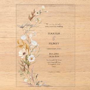 Wildflowers Beige Boho Botanical Wedding  Acrylic Invitations