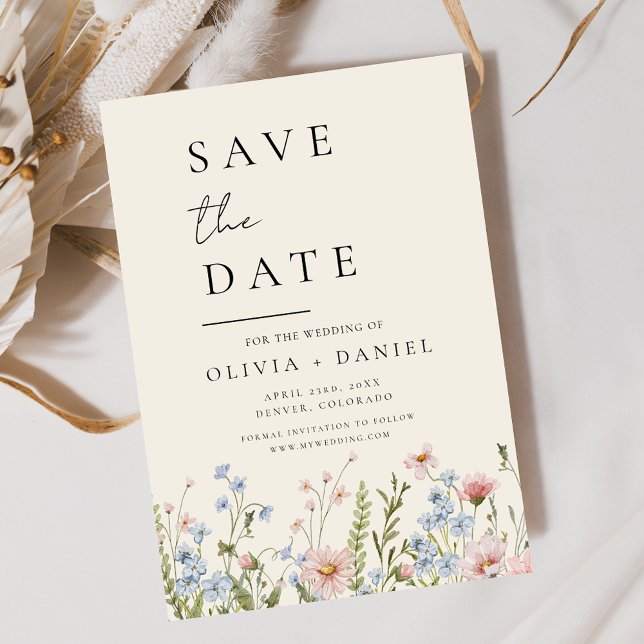 Wildflowers Beige Boho Save the Date Minimalist (Creator Uploaded)