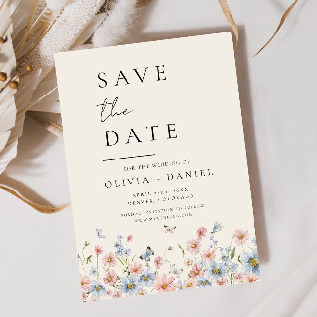 Wildflowers Beige Boho Save the Date Minimalist (Creator Uploaded)