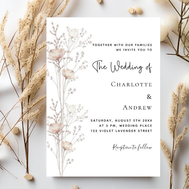 Wildflowers beige cream elegant wedding invitation (Creator Uploaded)
