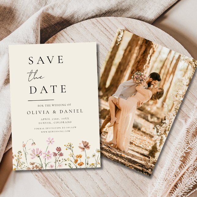 Wildflowers Beige Photo Boho Save the Date (Creator Uploaded)