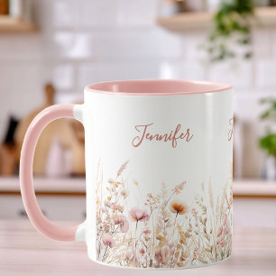 Wildflowers beige pink name mug