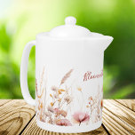 Wildflowers beige pink name quote<br><div class="desc">Charming Wildflower Meadow Design, featurring a delicate watercolor illustration of a wildflower meadow, adorned with pink flowers, beige straws, and grass. This picturesque scene on a pristine white background adds a touch of natural beauty and tranquillity to your kitchen.
With the motivational quote: Bloom with every brew.</div>