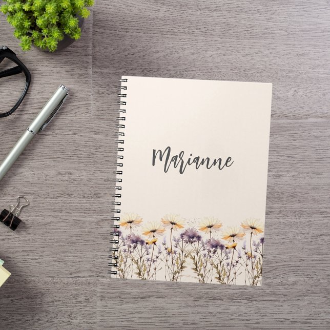 Wildflowers beige yellow custom name script notebook (Creator Uploaded)