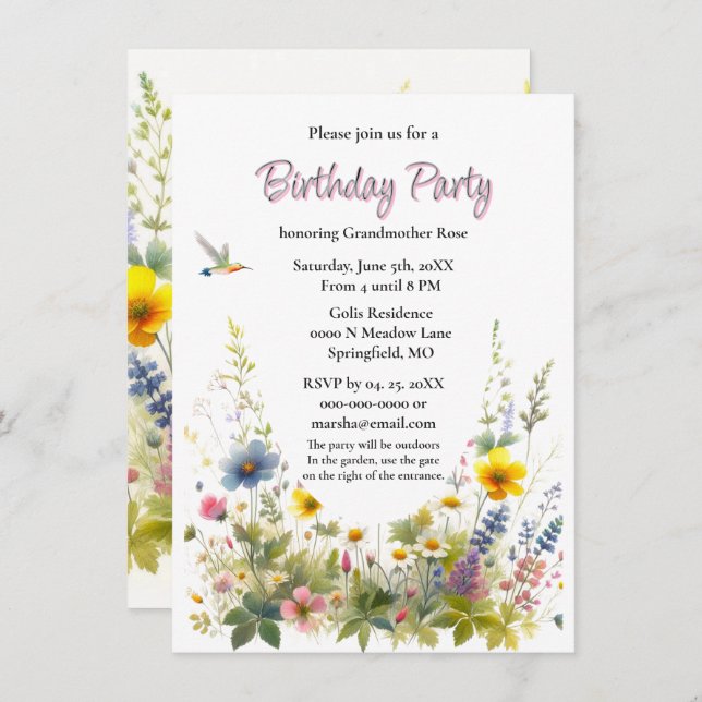 Wildflowers Birthday Party Invitation (Front/Back)