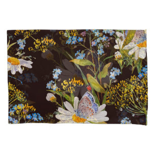 Wildflowers: black background watercolor pillowcase