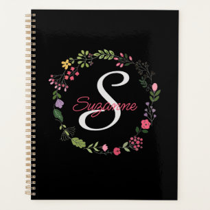 WildFlowers Black Floral Personalized Monogrammed Planner