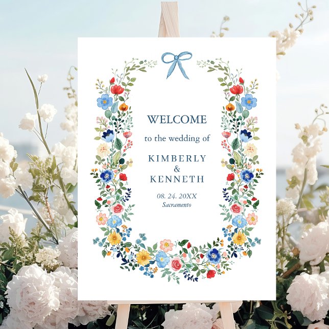 Wildflowers Blue Bow Elegant Wedding Welcome Poster (Creator Uploaded)