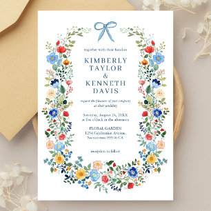 Wildflowers Blue Bow Garden Wedding Invitation