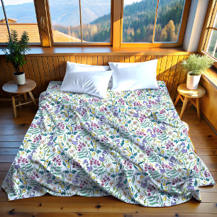 Wildflowers Blue Fleece Blanket, Large Blanket