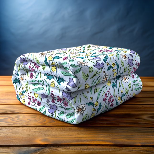 Wildflowers Blue Fleece Blanket, Medium Blanket (Wildflowers Blue Fleece Blanket)