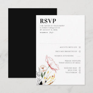 Wildflowers Boho Black Elegant Wedding RSVP
