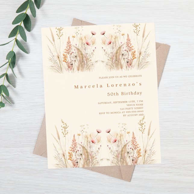 Wildflowers boho budget birthday invitation (Creator Uploaded)