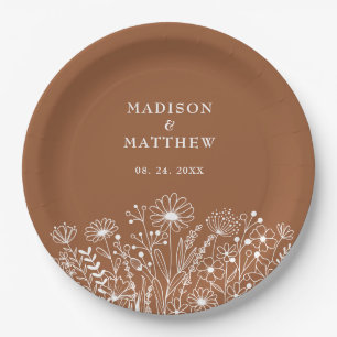 Wildflowers Boho Burnt Orange Wedding Paper Plate
