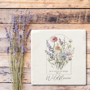Wildflowers Boho Colourful Inspirational Quote  Stone Coaster