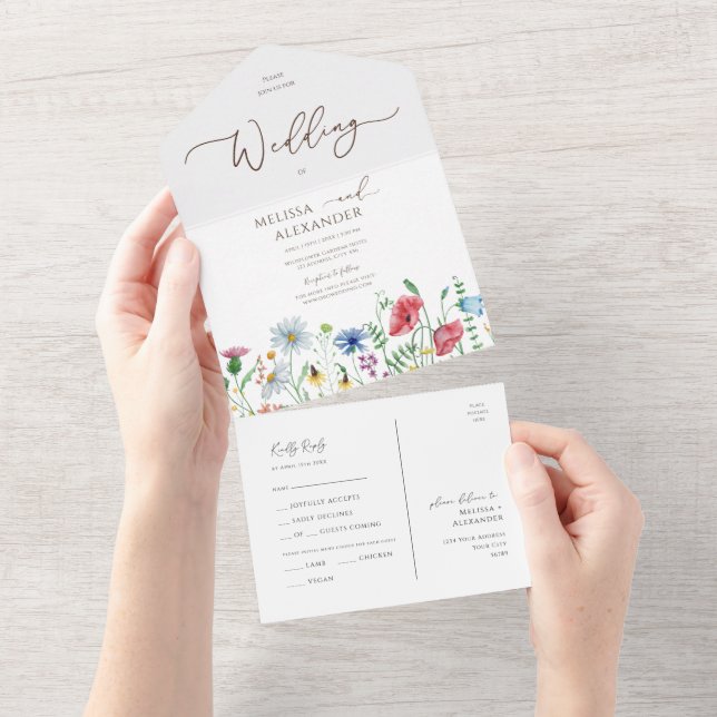 Wildflowers boho garden Wedding Seal And Send All In One Invitation (Tearaway)