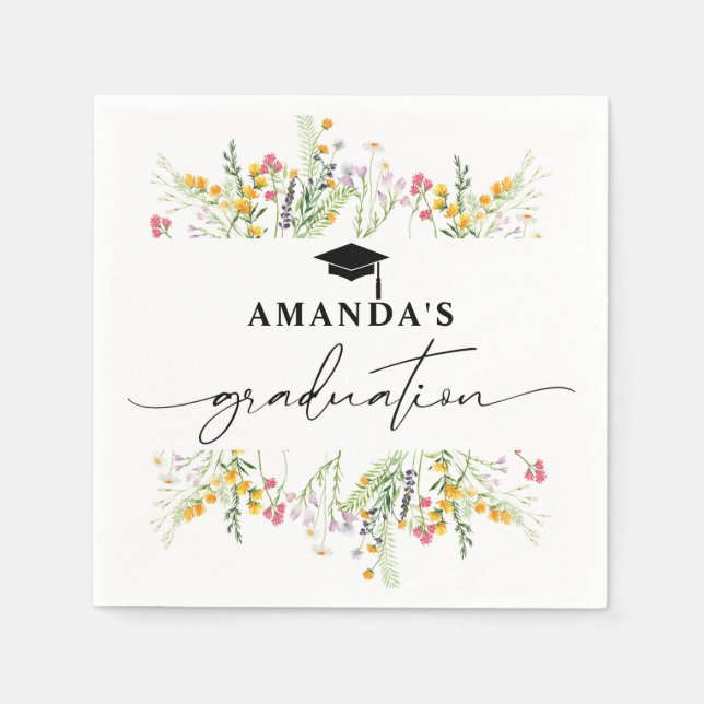 Wildflowers Boho Graduation Party paper napkins (Front)