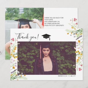 Wildflowers boho Graduation Thank you photo Card