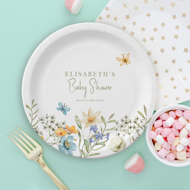Wildflowers boho spring personalized baby shower paper plate (Creator Uploaded)