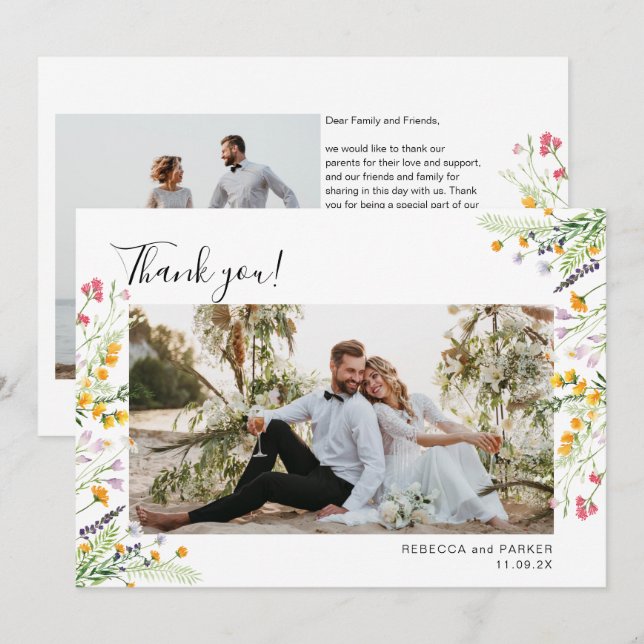 Wildflowers boho Wedding Thank you photo (Front/Back)