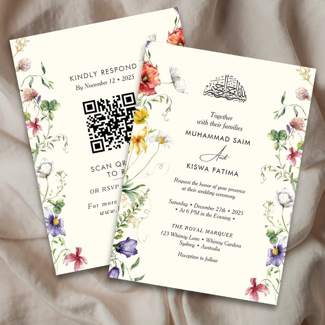 Wildflowers botanical floral Muslim Islamic Nikah  Invitation (Creator Uploaded)