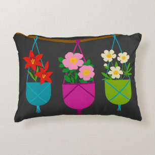 WILDFLOWERS: Botanical Trio in Hanging Planters Accent Pillow