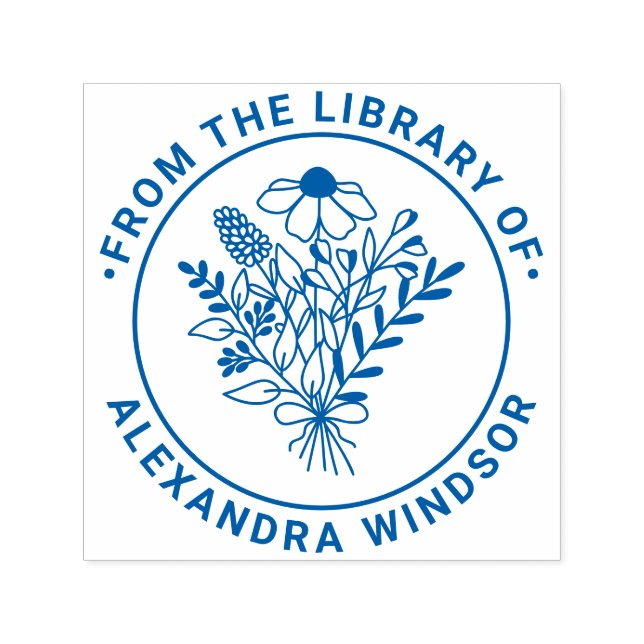 Wildflowers Bouquet #1 Library Book Name Embosser Self-inking Stamp (Design)