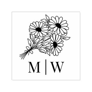 Wildflowers Bouquet #2L Wedding Couple Initials Dt Self-inking Stamp