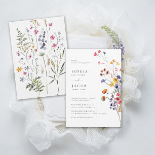 Wildflowers Bouquet Happy Colourful Modern Wedding Invitation