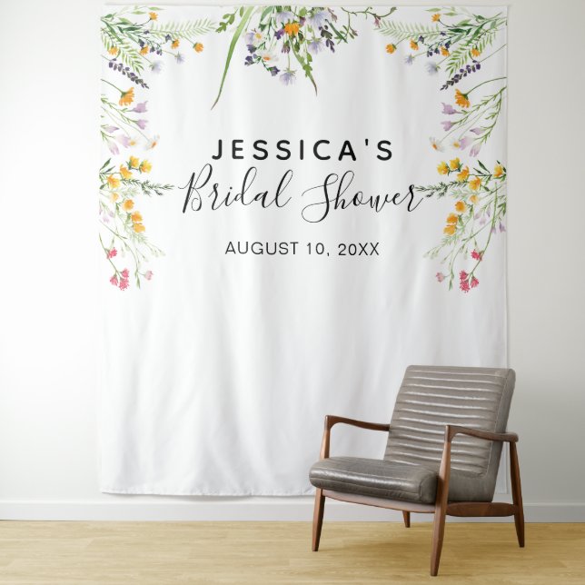 Wildflowers Bridal Shower Backdrop Photo booth Tapestry (In Situ)
