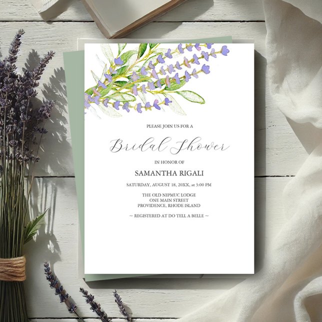 Wildflowers Bridal Shower Invitations (Bridal shower invitations watercolor lavender art by Victoria Grigaliunas Do Tell A Belle)