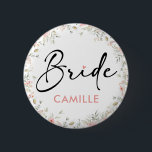 Wildflowers Bride To Be Bridal Shower 2 Inch Round Button<br><div class="desc">Celebrate the bride-to-be with the enchanting Wildflowers Bridal Shower button featuring a delightful peach floral design,  adding a touch of rustic charm to the celebration. This badge is the perfect accessory for bachelorette parties and bridal showers,  serving as a beautiful decoration while proudly announcing the bride's special status.</div>