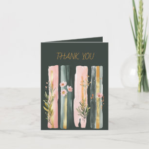 Wildflowers Brushstrokes Sage Pink Green Thank You Card