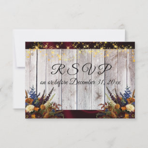 Wildflowers, Burgundy Ribbon & Lights RSVP Card