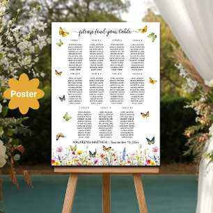 Wildflowers Butterflies 11 Tables Wedding Seating Poster