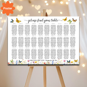 Wildflowers Butterflies 30 Tables Wedding Seating Poster