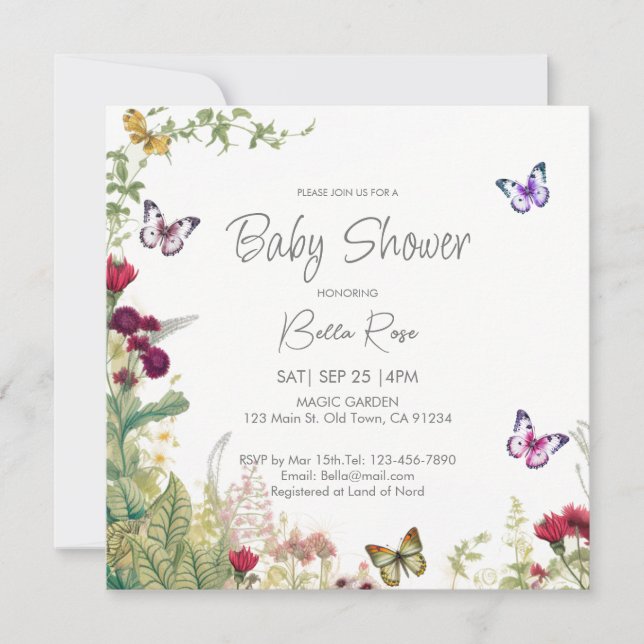 Wildflowers Butterflies Baby Shower Invitation (Front)
