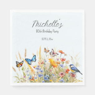 Wildflowers Butterflies Birds Surprise 80th Napkin