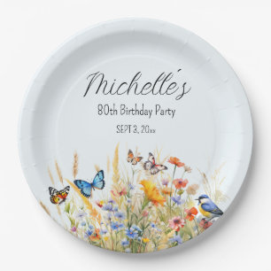 Wildflowers Butterflies Birds Surprise 80th  Paper Plate