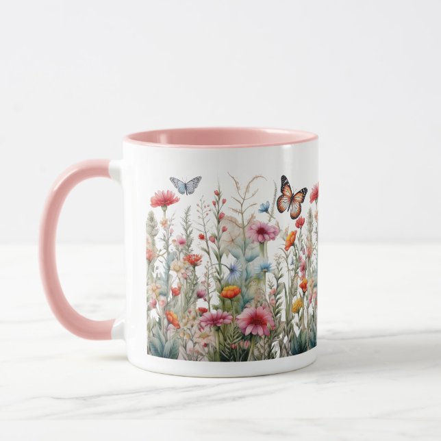 Wildflowers Butterflies Field Flowers Coffee Tea Mug (Left)