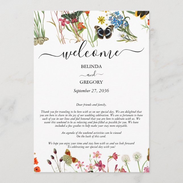 Wildflowers Butterflies Floral Wedding Itinerary Program (Front)