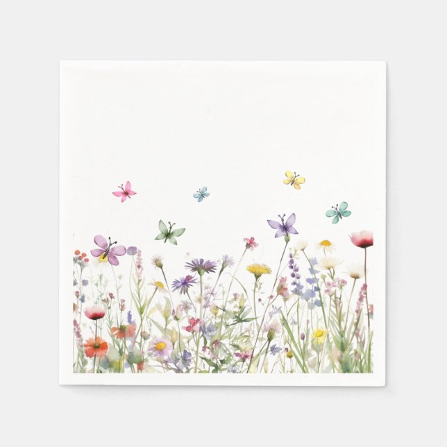 Wildflowers Butterflies Paper Napkin (Front)