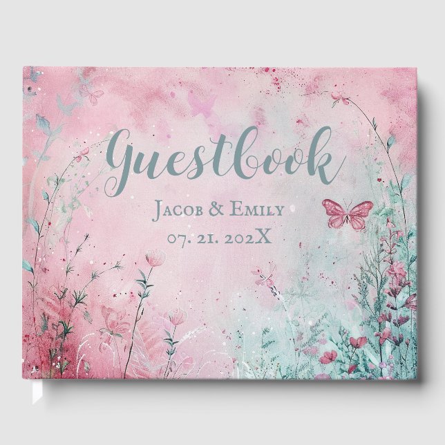 Wildflowers & Butterflies Wedding Customizable Guest Book (Front)