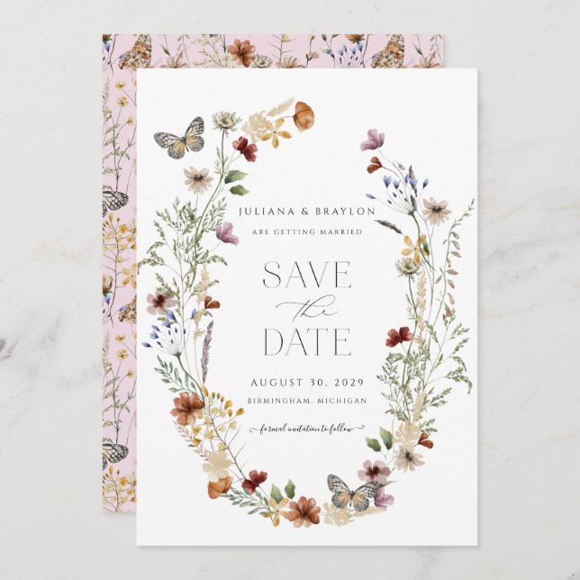 Wildflowers Butterfly Floral  Save The Date (Front/Back)