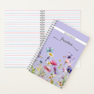 Wildflowers butterfly script custom name Lilac Notebook