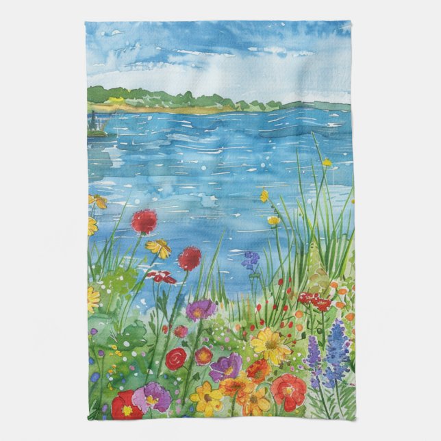 Wildflowers by a Lake Kitchen Towel (Vertical)