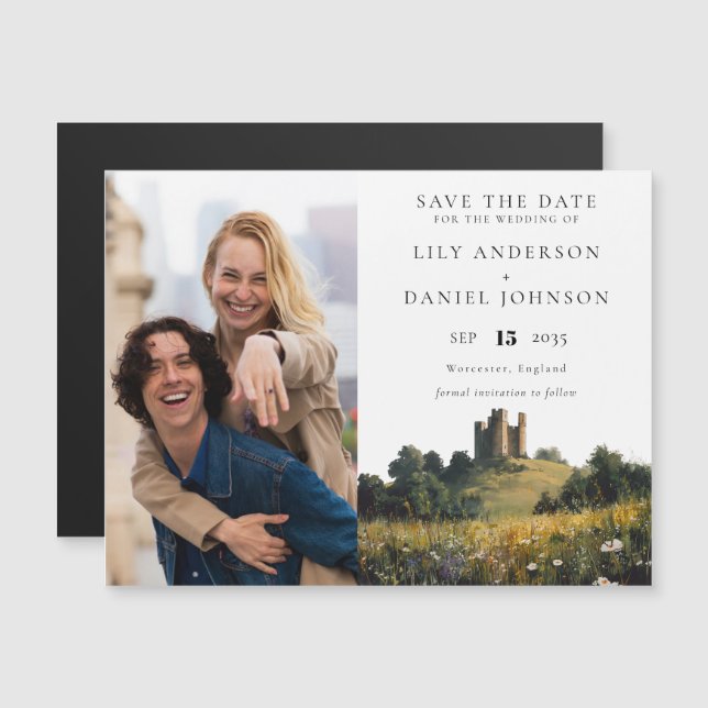 Wildflowers Castle Photo Wedding Save The Date Magnetic Invitation (Front/Back)