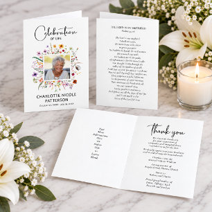 Wildflowers Celebration of Life Photo Thank You Card